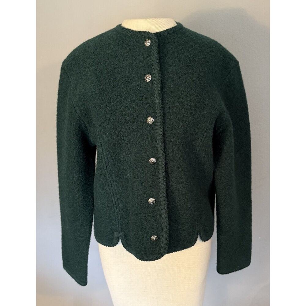 VTG Orvis Sweater Women’s 8 Forest Green Pure Wool Cardigan‎ Silver Buttons Prep